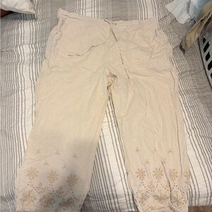 Cynthia Rowley Embroidered Lightweight Cream Drawstring plus size Pants